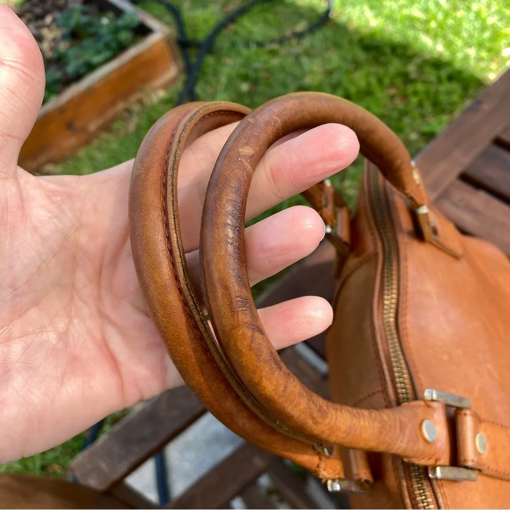 LALUCCA rebeka dome satchel bag purse cognac leather